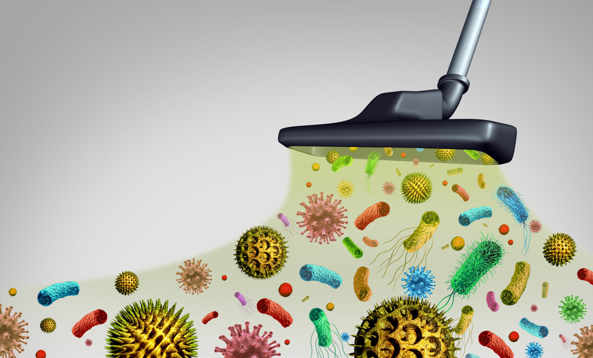 Vacuum cleaning colorful germs illustration