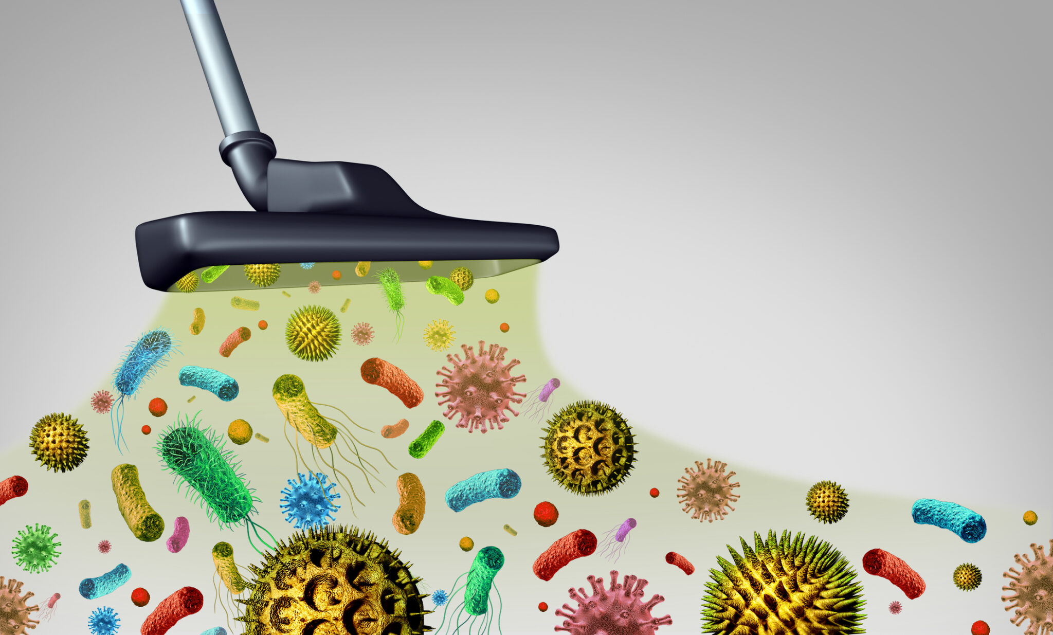 Vacuum cleaning colorful germs illustration